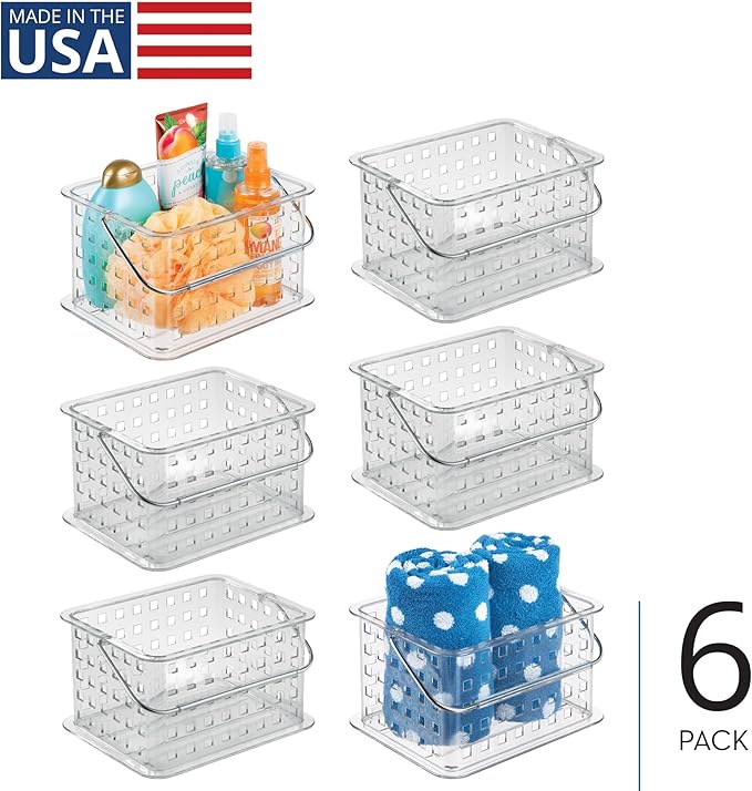 iDesign Small Clear Shower Caddy with Handle, Portable Shower Organizer for Dorm or Bathroom, 6-Pack