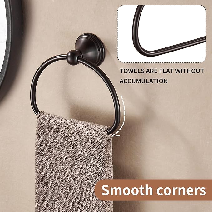 WOLIBEER Bronze Towel Ring,Bathroom Hand Towel Holder Oil Rubber, Round Hand Towel Rack Hanger Wall Mounted Farmhouse Bath Accessories