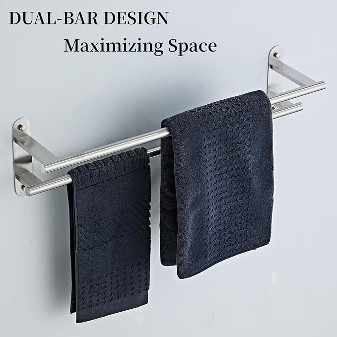 Towel Rack for Bathroom, Double Towel Bar 24 Inch Wall Mounted, Brushed Nickel Stainless Steel Bathroom Towel Holder(Total Length 26-Inch)