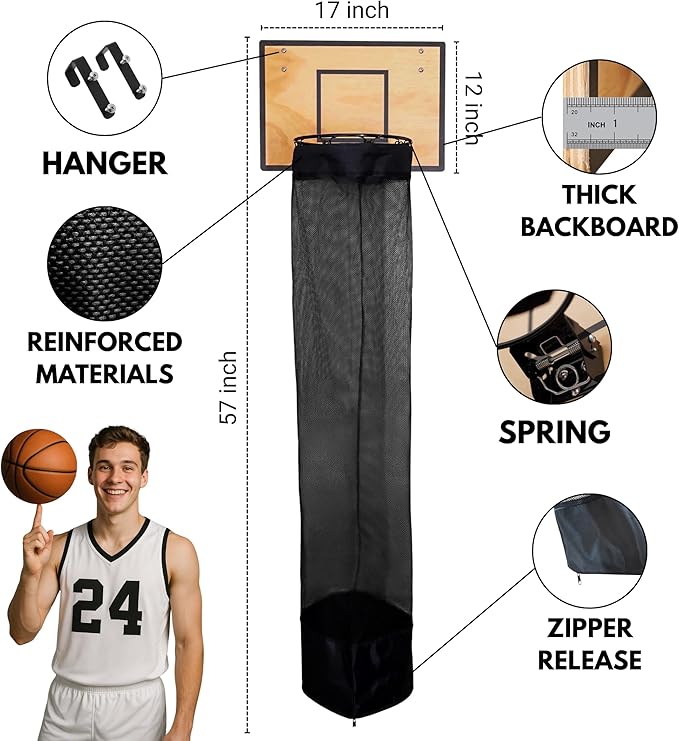 Basketball Hamper, Boys Laundry Basket, Basketball Laundry Hamper, Boys Room Decor, Spring Equipped, Thick Backboard, Zipper Bottom, Room Organizer, Gift for Kids