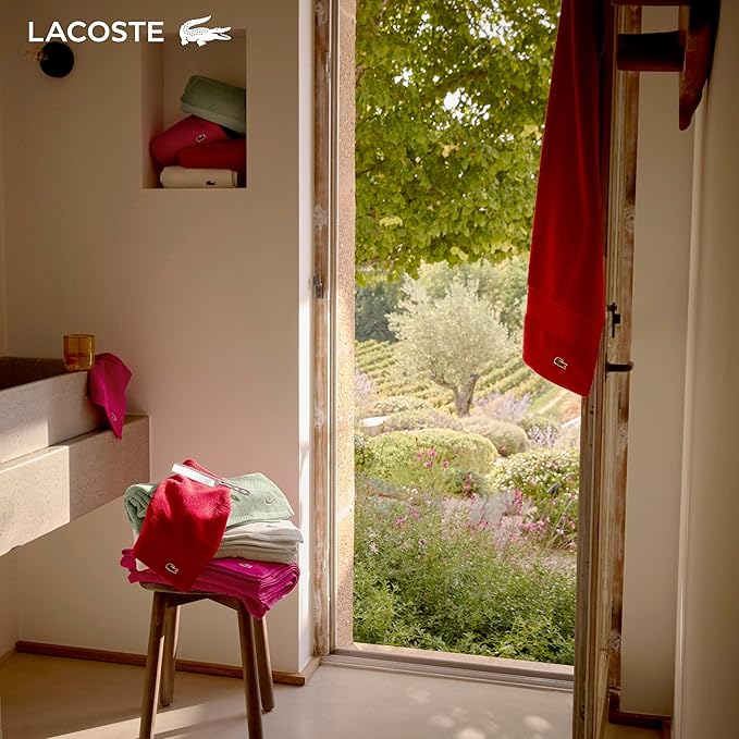 Lacoste Heritage 100% Supima Cotton Bath Sheet, Chalk, 35" x 70" – Highly Absorbent & Quick Drying, Premium Super Soft Bath Towel, Bathroom Essential, Gift for All Occasions, Machine Washable