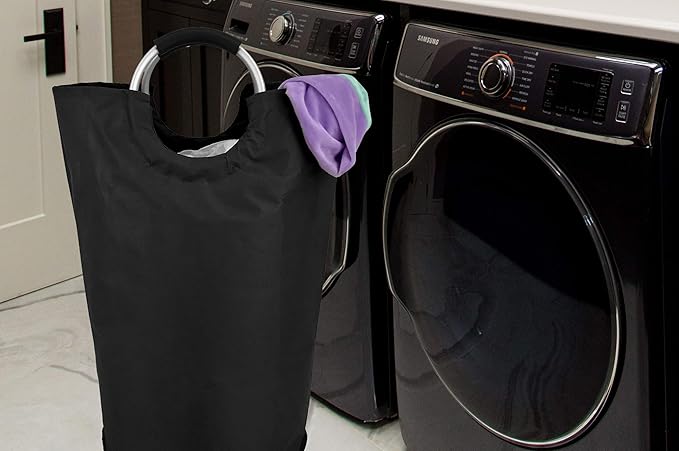 Handy Laundry Large Collapsible Laundry Basket Hamper – 60L Waterproof Oxford Fabric, Durable Foldable Clothes Hamper with Soft Grip Aluminum Handles for Dorm, Bedroom, Home, Black