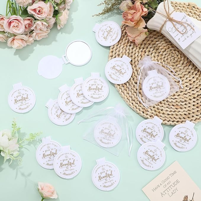 100 Pcs 2.76 Inch Inspirational Compact Mirror Bulk Women Small Gifts Graduation Party Favors Purse Mirror Pocket Mini Stuffer Items for Adult Coworker Cheerleader Employee (White)