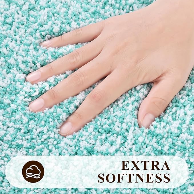 Pauwer 3-Piece Bathroom Shower Rug Set with U-Shaped Contour Toilet Mat, Absorbent Microfiber Plush Bath Mats, Non-Slip, Machine Washable Shaggy Bathroom Floor Mats, Teal