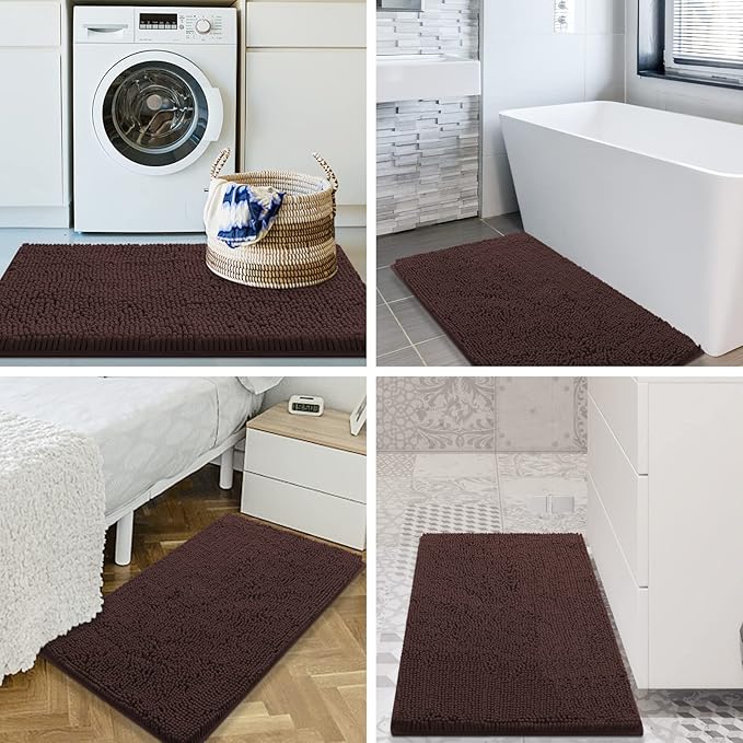 Smiry Luxury Chenille Bathroom Rugs 45x27, Extra Soft and Absorbent Shaggy Bath Mat, Machine Washable, Non-Slip Plush Carpet Runner for Tub, Shower, and Floor, Home Decor Accessories, Brown
