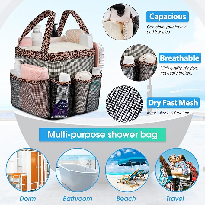 Attmu Mesh Shower Caddy Portable for College Dorm Room Essentials with 8 Pockets, Hanging Shower Caddy Dorm Basket, Quick Dry Shower Bag for Bathroom