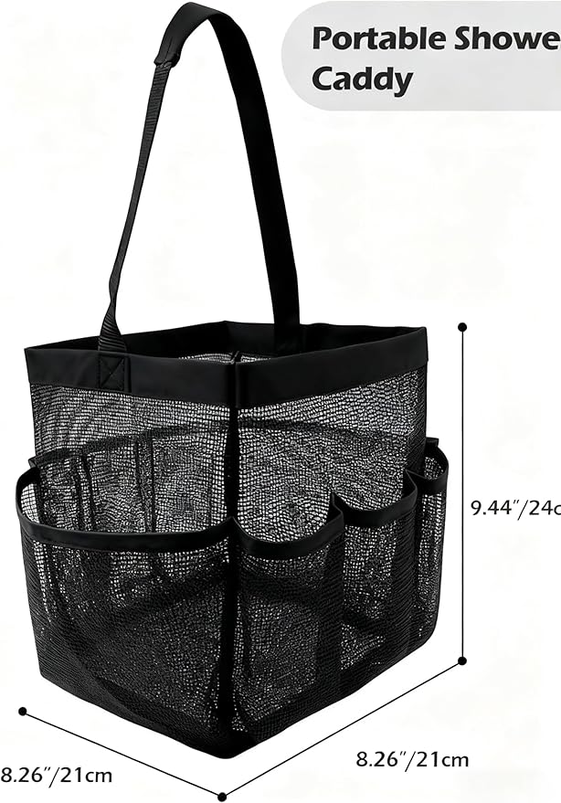 Mesh Shower Caddy Bathroom Portable College Dorm Essentials for Girls Guys Shower Tote Beach Camp Travel Hanging Toiletry Bag Black