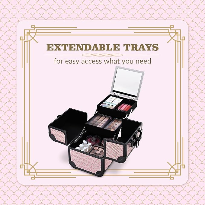 BYOOTIQUE 2-Piece Makeup Train Case Cosmetic Organizer Kit Art Deco Bloom Salon
