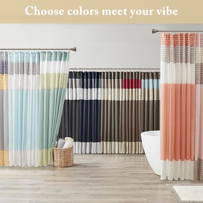 Madison Park Amherst Bathroom Shower Curtain Faux Silk Pieced Striped Modern Microfiber Bath Curtains, 72x72 Inches, Yellow