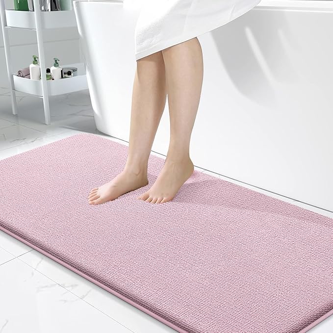 OLANLY Thick Memory Foam Bath Mat Rug 47x24, Extra Soft Absorbent Bathroom Rug, Quick Dry Bath Mats, Non-Slip, Machine Washable Carpet for Bathroom, Tub and Shower, Home Decor Accessories, Dusty Rose