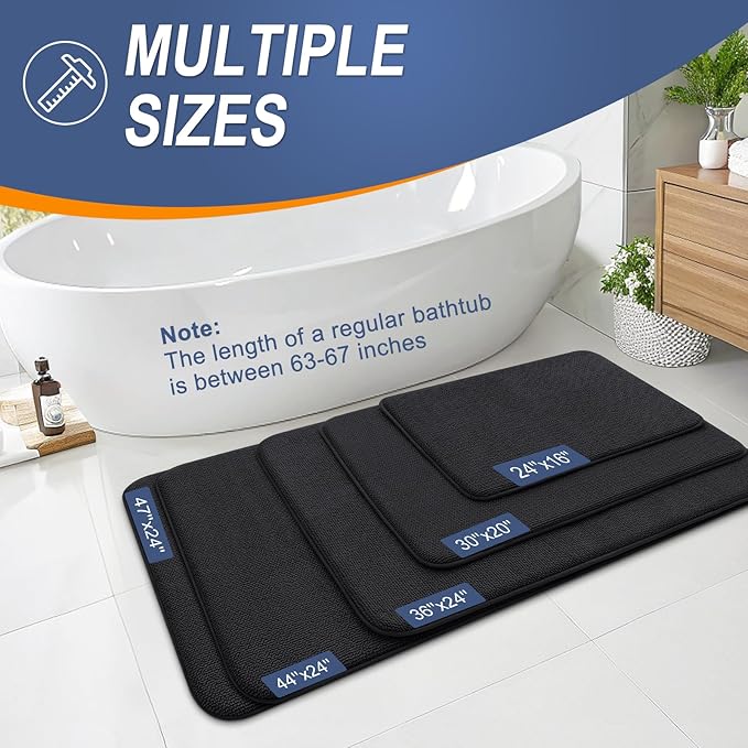 OLANLY Thick Memory Foam Bath Mat Rug 30x18, Extra Soft Absorbent Bathroom Rug, Quick Dry Bath Mats, Non-Slip, Machine Washable Carpet for Bathroom, Tub and Shower, Home Decor Accessories, Black