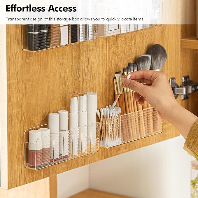 Poeland 3 Pack Wall Mount Storage Boxes, Plastic Lipstick Makeup Brush Holder with 6 Compartments for Home Office (Transparent)