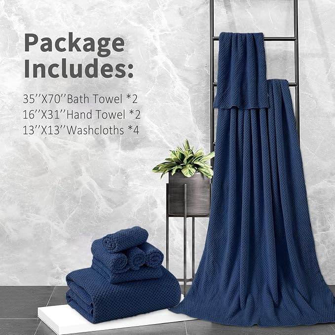 8 Piece Bathroom Towel Set Navy Blue |2 Oversized Large Bath Towels Sheet,2 Hand Towels and 4 Washcloths| 600GSM Ultra Soft Luxury Premium Towel Set Highly Absorbent Quick Dry Hotel Towel Collection