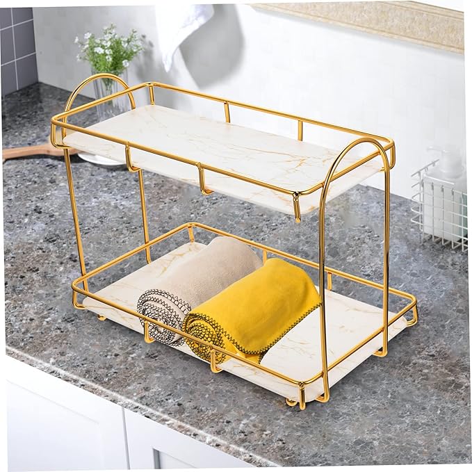 Mobestech 2-Tier Bathroom Countertop Organizer Rack Versatile Storage Shelf for Toiletries and Skincare Sturdy Plastic Non-Slip Base for Home and Travel Use
