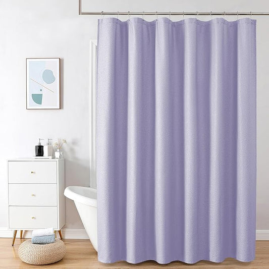 OVZME Lavender Shower Curtain, Embossed Textured Fabric Bath Curtain for Bathroom - Soft Cloth Hotel Spa Luxury, Water Repellent, Machine Washable Long Shower Cloth Curtain, 72Wx78L Inches