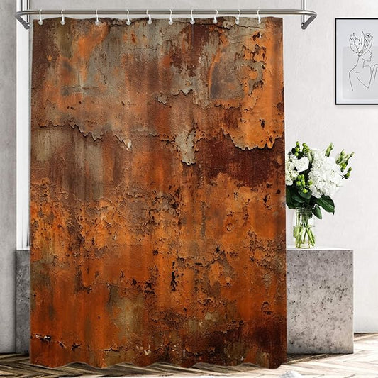 Shrahala Rusty Surface Decorative Shower Curtain, Peeling Paint Texture Bathroom Décor Polyester Fiber Waterproof with Plastic Rings for Shower Stall Bathtubs 72 X 60 in