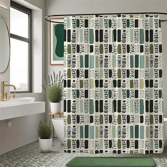 Sage Green Shower Curtain for Bathroom,Bohemian Green Checkered Waterproof Polyester Shower Curtain,Funny Sage Geometric Bathroom Decor,72x72 Inch