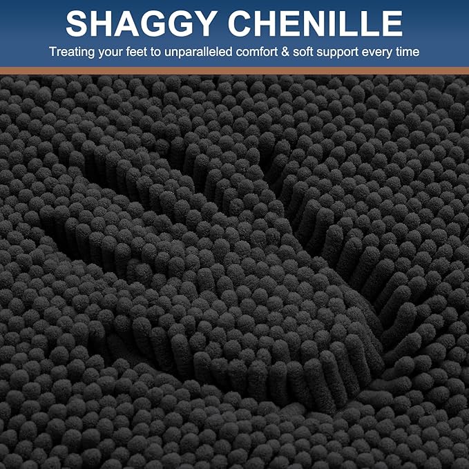 Smiry Luxury Chenille Toilet Rugs U-Shaped 24x24, Soft Absorbent Non-Slip Contour Bathroom Rugs for Toilet, Machine Washable Contoured Bath Mats, Black