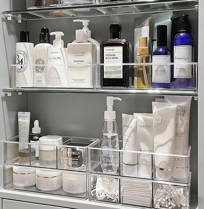Acrylic Organizers: Makeup Organizer for Drawer for Bathroom Countertop - Cosmetic Organizer for Vanity, Kitchen, Office, Makeup Storage (3-Compartment)