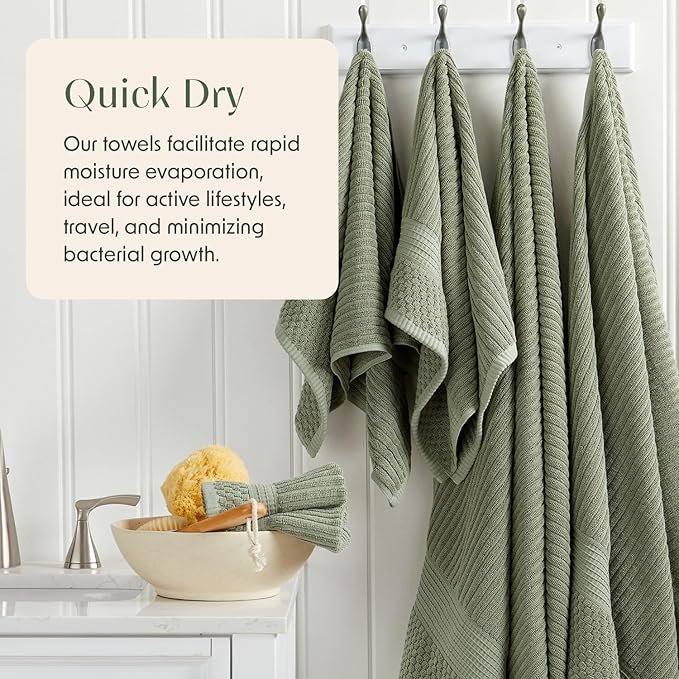 Springtree Home 100% Cotton Towel Set 6 Piece Set | Super Soft & Absorbent Quick-Dry 2 Bath Towels 2 Hand Towels & 2 Washcloths |Textured and Durable Cotton | Krista Collection (Lily Pad Green)