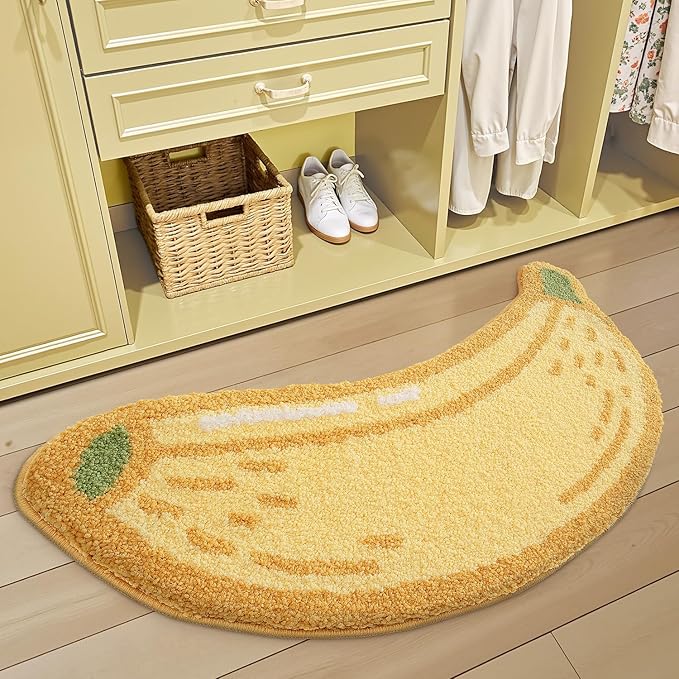 LUMI Cute Bathroom Rugs, Funny Fruit Runner Rug, Soft Plush Fluffy Bath Mat, Absorbent, Non-Slip for Bathroom, Kitchen Sink, Bedroom, Kid's Bedroom, and Living Room, 18.5"x39.5", Banana