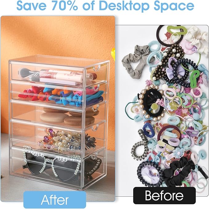 Clear Containers for Hair Accessory Organizing,Organizer Storage Box Drawers Set with 5 Drawers Hair Accessory Container for Bathroom Closet Desk Office
