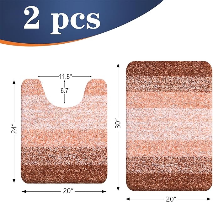 OLANLY Bathroom Rug Set 2 Piece, Soft Absorbent Microfiber Bath Mats and U-Shaped Contour Toilet Rug, Non-Slip, Machine Wash Dry, Plush Shaggy Bath Mats for Bathroom (30"x20"+24"x20", Orange)