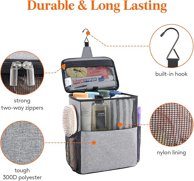 Lifewit Shower Bag Mesh Shower Caddy Portable College Dorm Room Essentials Tote Bag for Bathroom, Gym, Travel, Camping Quick Dry Hanging Shower Organizer Basket Toiletry Bag, Large, Grey