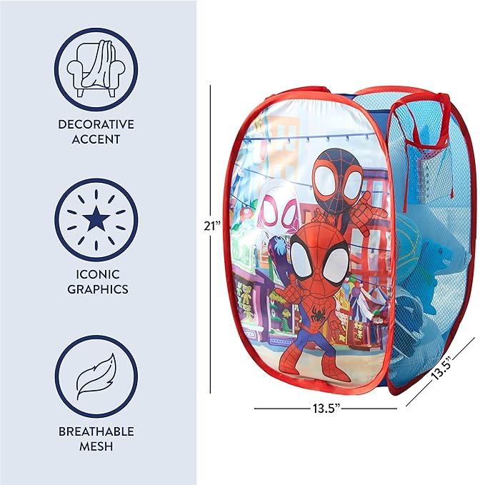 Disney Jr. Spidey and His Amazing Friends Pop Up Storage and Laundry Hamper, 21" H x 13.5" W X 13.5" L