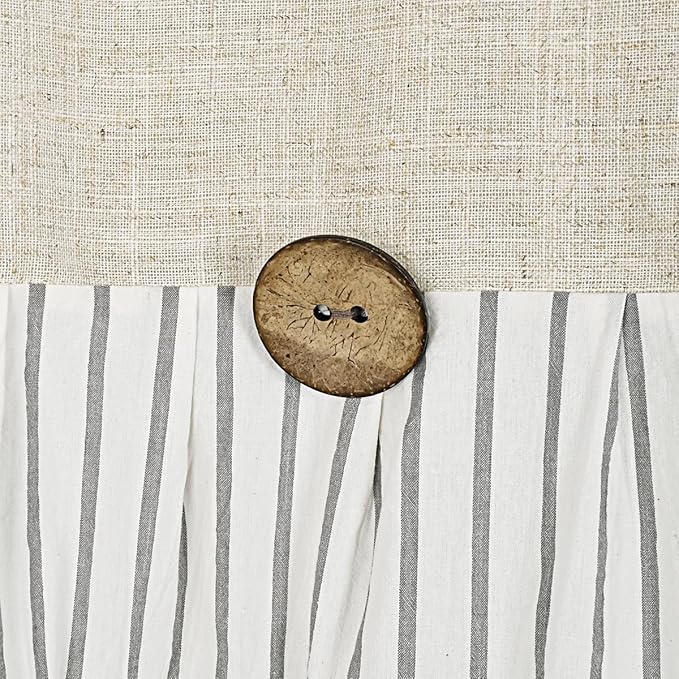 Farmhouse Shower Curtain,Beige and Gray Stripe,Button Curtain,Linen and Cotton Woven Fabric,Rustic Charm Country Chic Style,72x72 in