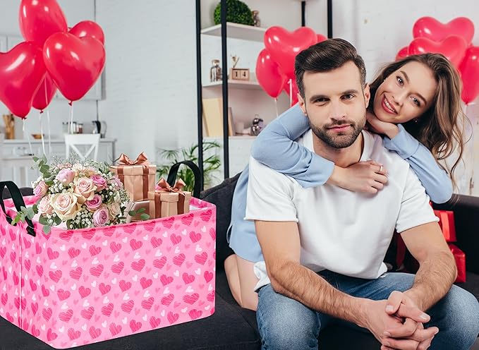 MAIZMZ Girls Storage Basket Heart Print Storage Cube for Women, Closet Shelf Organizer Bins Empty Gift Basket with Handles Girls Nursery hamper Kids Toys Books Box Room Deco