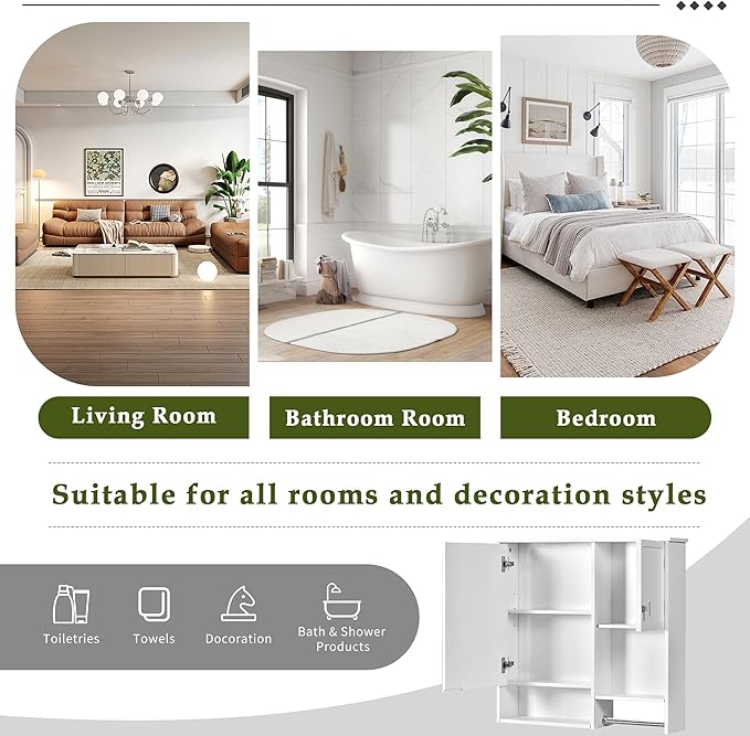 Merax Medicine Cabinet for Bathroom, Wall Mount Bathroom Cabinet with Mirror, Open Shelf, and Towel Bar, 29.5" W x 28.7" H Over The Toilet Mirrored Bath Wall Cabinet