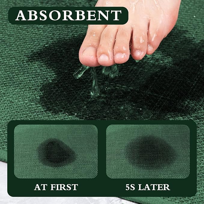 YIHOUSE Green Bathroom Rugs Set 4 Piece, Absorbent Non Slip Washable, Quick Dry, Thin Bath Mat for Toilet and Floor