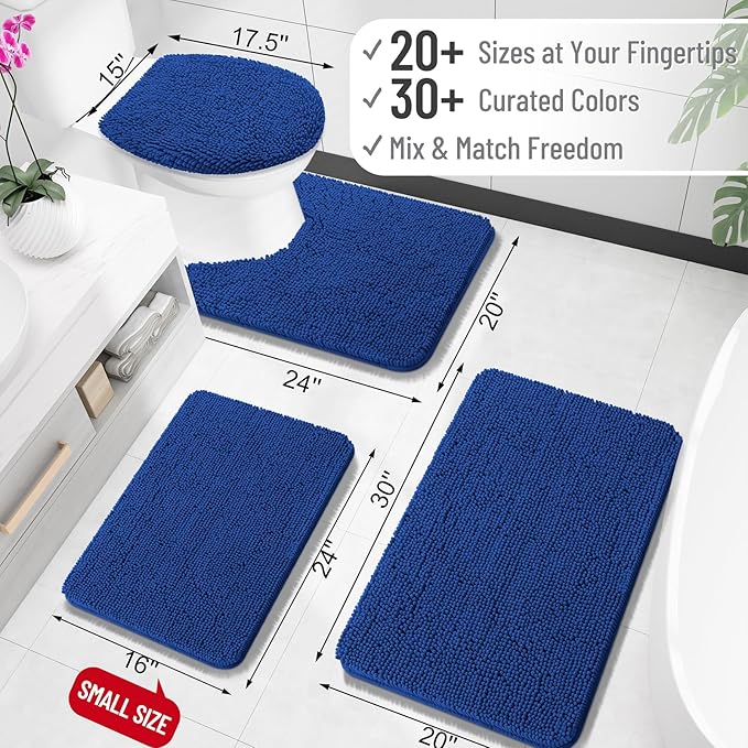 OLANLY Bathroom Rugs 45x27, Extra Soft Absorbent Chenille Bath Rugs, Rubber Backing Quick Dry, Machine Washable Bath Mats for Bathroom Floor, Tub and Shower, Home Decor Accessories, Royal Blue