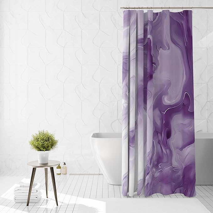 Mocsicka Purple Marble Shower Curtain for Bathroom Modern Abstract Purple and White Shower Curtain Waterproof Modern Art Decor Bath Curtain with 12 Hooks 72 X 72 Inches