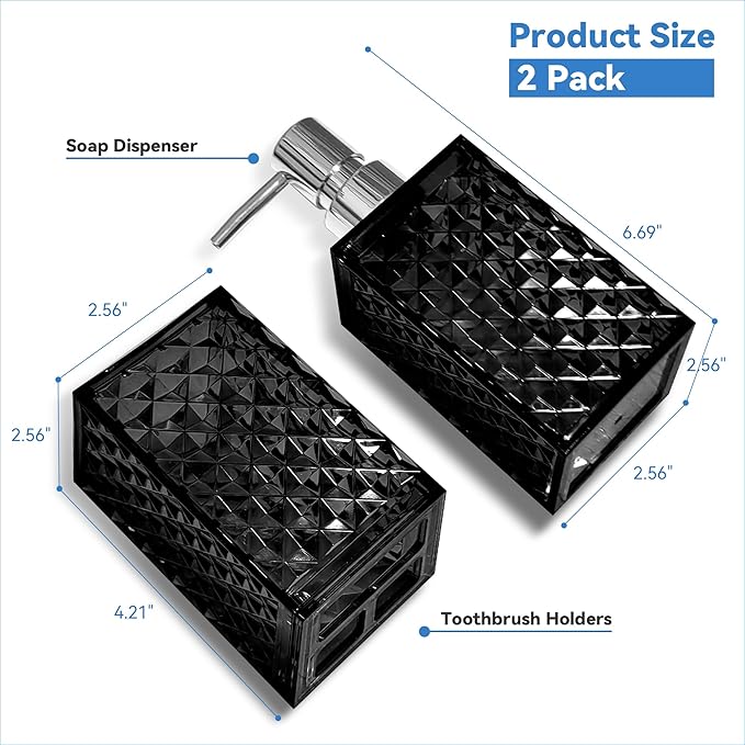 2PCS Black Bathroom Accessories. Contain Soap Dispenser and Toothbrush Holder Set. Boho Bathroom Set for Blue Bathroom Décor