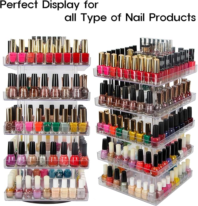 JACKCUBE DESIGN 5 Tier Clear Nail Polish 360 Rotating Display Rack Organizer Stand Makeup Cosmetics Storage Box Carousel Shelf with Acrylic Guard(5tier) – :MK387-5