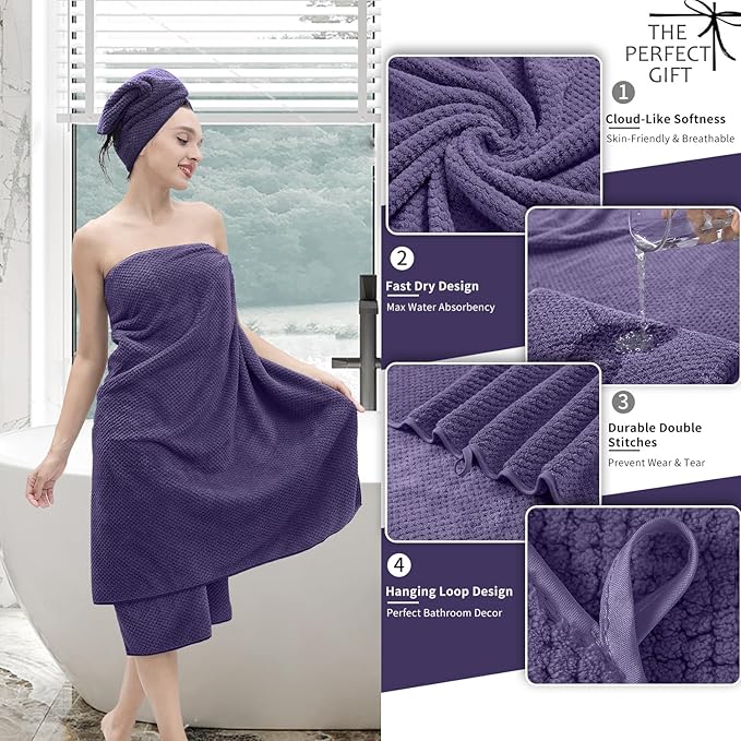 8 Piece Bathroom Towel Set |2 Oversized Large Bath Towels Sheet,2 Hand Towels and 4 Washcloths| 600GSM Ultra Soft Luxury Premium Towel Set Highly Absorbent Quick Dry Hotel Towel Collection,Purple Grey
