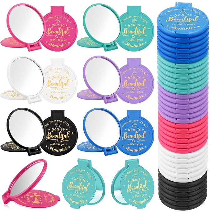 36 Pcs 2.76 Inch Inspirational Compact Mirror Bulk Women Small Gifts Graduation Party Favors Purse Mirror Pocket Mini Stuffer Items for Adult Coworker Cheerleader Employee (Classic Colors)