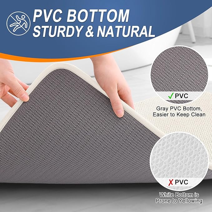 OLANLY Thick Memory Foam Bath Mat Rug 59x24, Extra Soft Absorbent Bathroom Rug, Quick Dry Bath Mats, Non-Slip, Machine Washable Carpet for Bathroom, Tub and Shower, Home Decor Accessories, Ivory