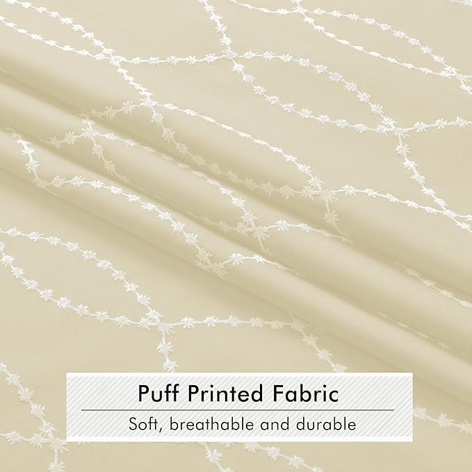 OVZME Light Beige Shower Curtain for Bathroom, Puff Printed Textured Shower Curtain with Tassels, Rustic Geometry Heavy Duty Vintage Country Bathroom Curtain, Water Resistant Fabric, 72Wx72L Inches