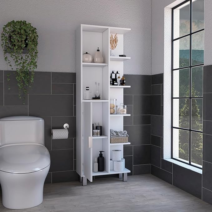 63" 7-Open-Shelf Bathroom Cabinets, Modern Organizer with Sleek Design & Space-Saving, Versatile Storage Cabinet with Easy-Assembly for Bathrooms, White