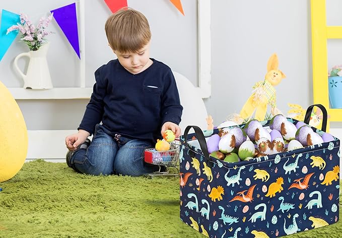 MAIZMZ Baby Storage Basket 14.9x10.2x9.8 Inch - Foldable Bunny Decor Organizer with Waterproof Lining, Kids Toy & Holiday Gift Bin