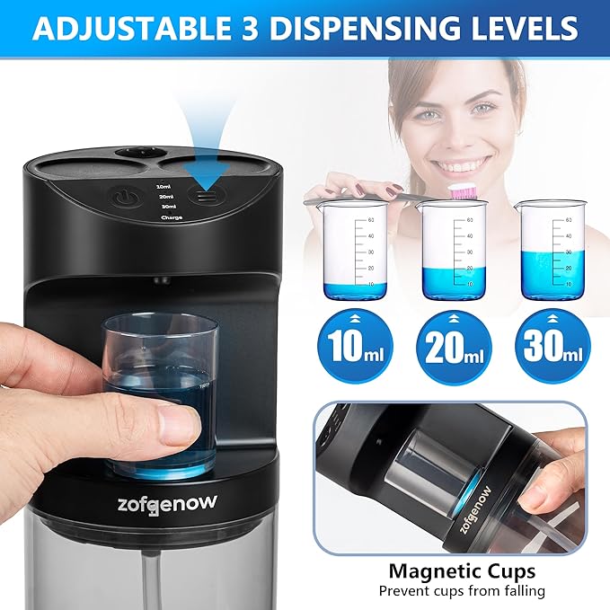 ZOFGENOW Automatic Mouthwash Dispenser for Bathroom,Bathroom Accessories 19.4 Fl Oz Dispensers with Magnetic Cups,Wall Mounted Dispenser,Suitable for All Age Groups,Black
