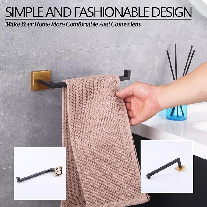 GERZWY Modern Towel Holder Contemporary Style Stainless Steel Towel Hanger Towel Ring for Bathroom Wall Mount (Black & Gold) IG1806-BD