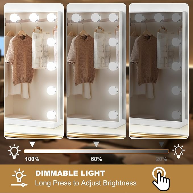 Moonee Vanity Mirror with Lights, Hollywood Lighted Makeup Mirror with 17 Dimmable Bulbs and 10X Magnification, 3 Colors Modes, Aluminum Metal Frame, Light Up Mirror for Tabletop/Wall（26" x 20"）