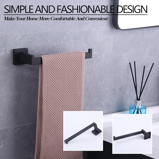 GERZWY SUS 304 Stainless Steel Bathroom Hand Towel Holder Matte Black Towel Ring for Bath Kitchen Garage Heavy Duty Wall Mounted FG1606-BK
