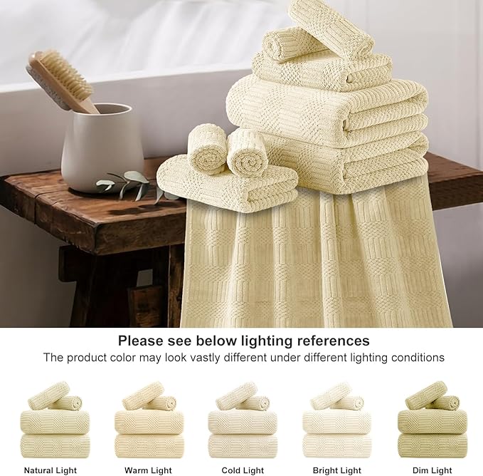 18 Pcs Yellow Woven Family Towels Set-6 Bath Sheets,6 Hand Towels,6 Washcloths Soft Polyester Towels Absorbent Shower Towel Quick Dry Beach Chair Towel Lint Less Towels Set for Bathroom Spa Gym Hotel