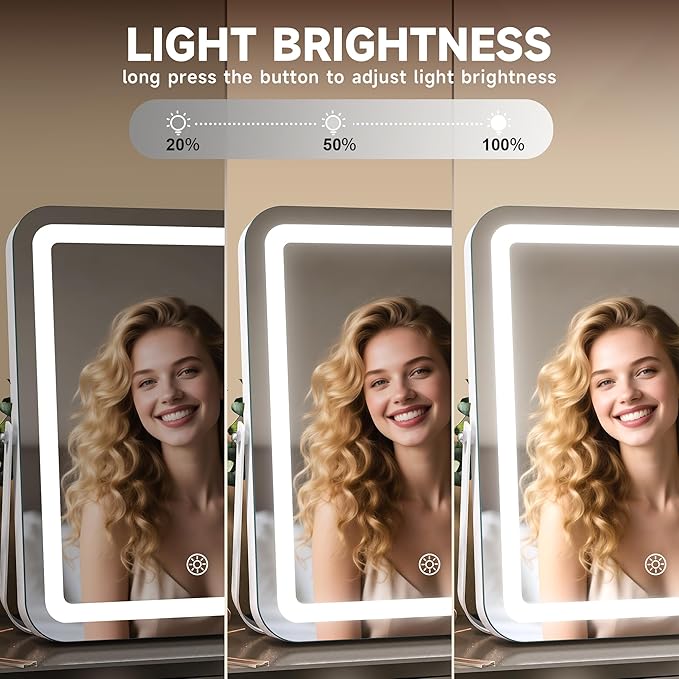 MINISO Vanity Mirror with Lights,11.4" x 13.8" LED Makeup Mirror, Light & Brightness Adjustment, Smart Sensor, Aluminum Alloy Metal White Frame, with 5X Magnifying Glass