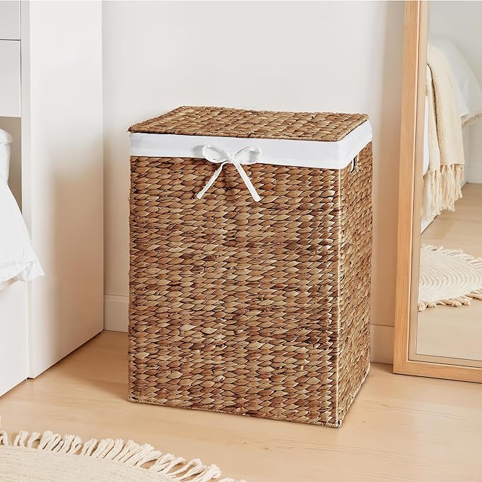 Best Choice Products Large Laundry Hamper w/Lid, Handwoven Laundry Basket, w/Removable Liner & Built-in Handles for Bathroom, Bedroom & Laundry Room, 26 Gal - Chestnut